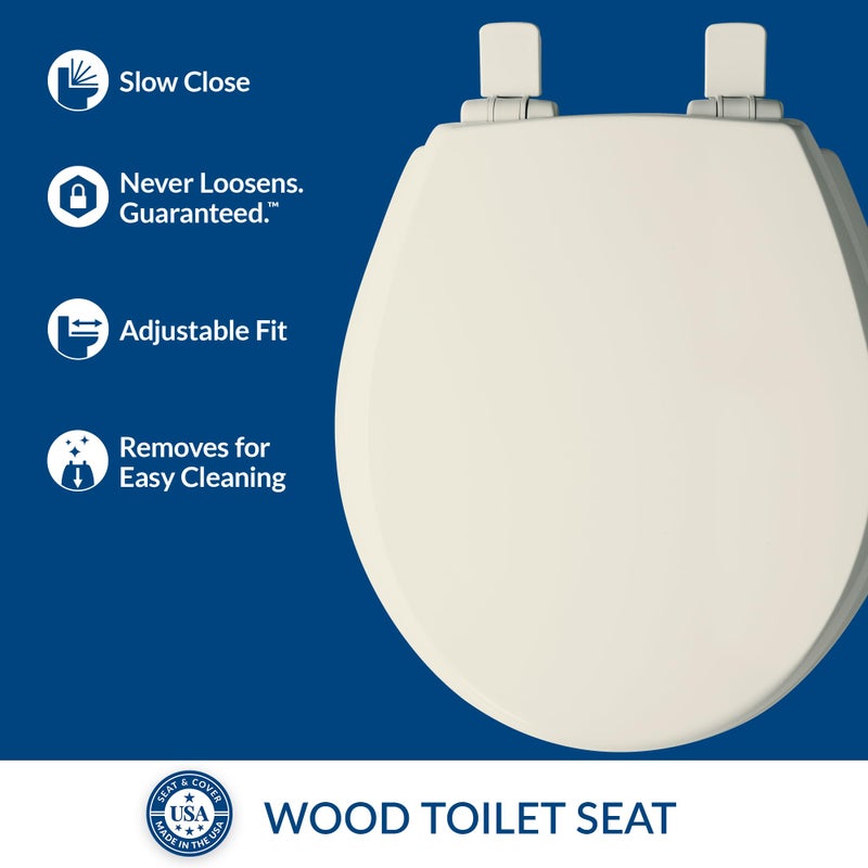 Mayfair Cassel Slow Close Toilet Seat, Easy Clean, Non Slip Premium Wood Seat, Easy Install, Made in USA, Round, Biscuit - Image 2